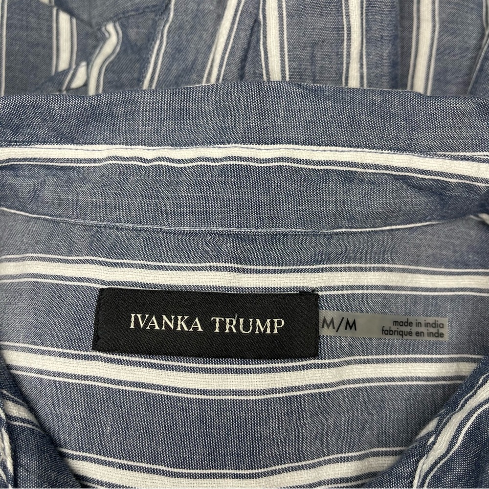Ivanka Trump Blue Chambray Striped Button Down Tie Front Shirt Long Sleeve - Picture 8 of 11